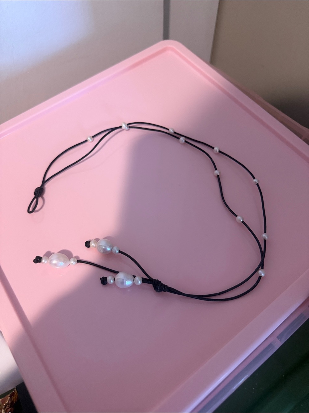 Pearl Accent Black Cord Adjustable Necklace